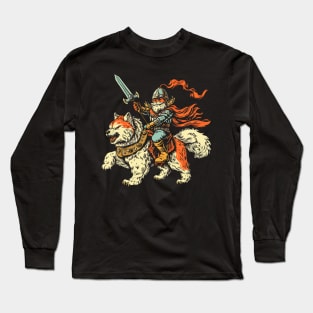 Viking Cat Riding a Warrior Dog Long Sleeve T-Shirt